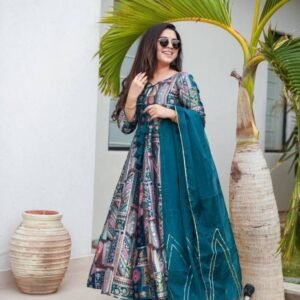 Exclusive Bottle Green Chinon Silk Suits Set With Gorgeous Dupatta