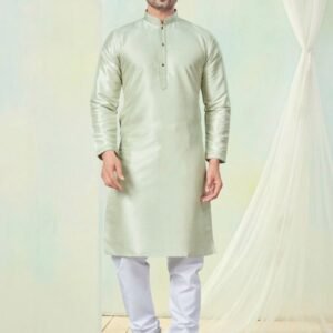 Exclusive Classic Light Pista Pure Silk Men Kurta With Bottom