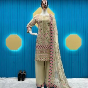 Exclusive Collection Cream Georgette Sequence Work Suit Set With Dupatta