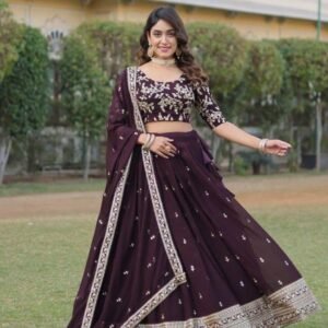 Exclusive Faux Blooming Coffee Lehenga Choli for Celebrations