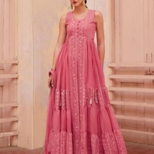 Exclusive Fully Frilled Gajri Long Georgette Gown in Western Style