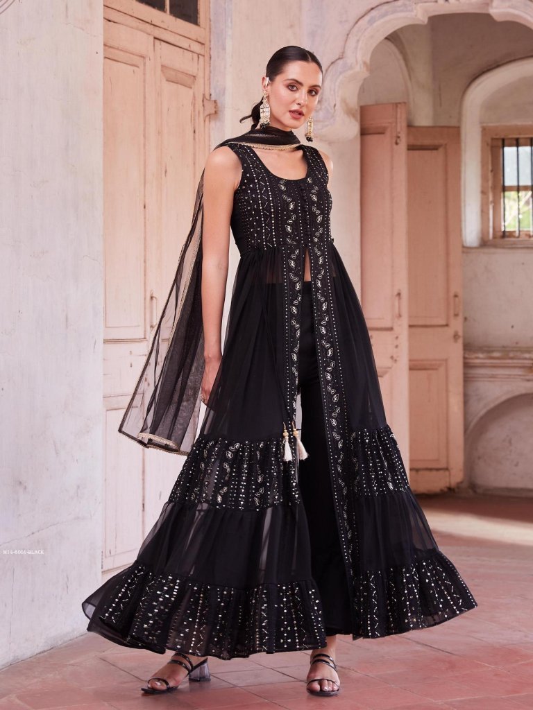 exclusive fully frilled long g 1718107157 Exclusive Fully Frilled Long Georgette Gown in Western Style