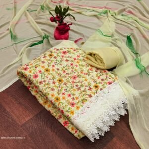Exclusive Georgatte with Schiffly work digital print dress material