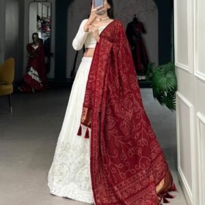 Exclusive Georgette Lehenga With Printed Red Dupatta