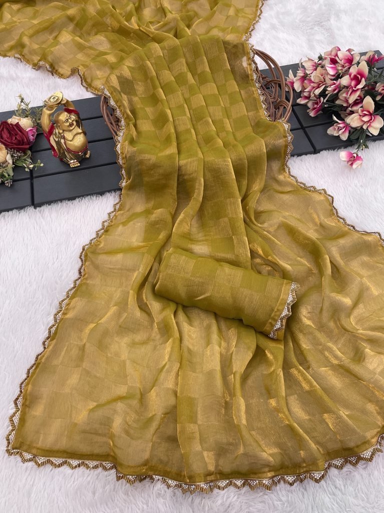exclusive golden checks space 1741340401 Exclusive Golden Checks Space Silk Saree