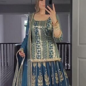 Exclusive Heavy Embroidery Work Rama Georgette Lehenga