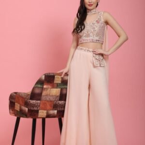 Exclusive Light Peach Embroidery Work Readymade Georgette Crop Top Lehenga