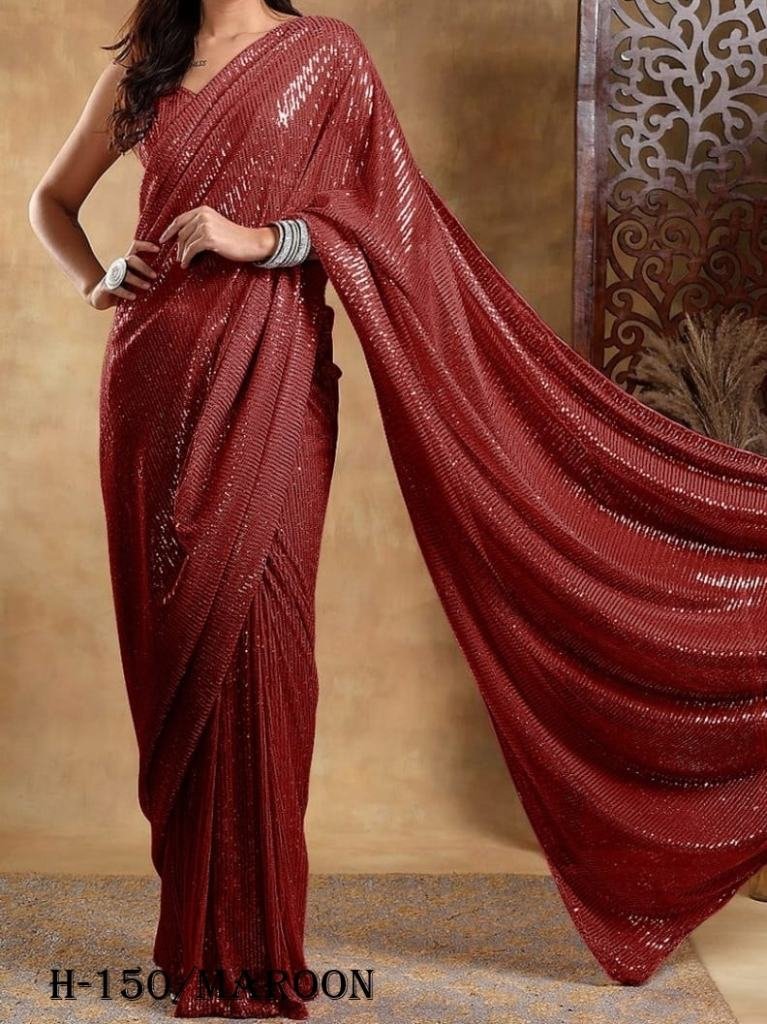 exclusive maroon saree with se 1726231034 Exclusive Maroon Saree With Sequins Work Blouse