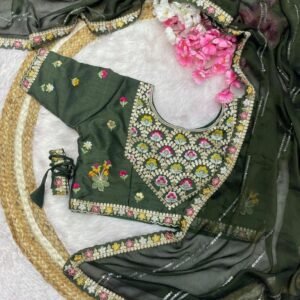 Exclusive Mehendi Multi Work Natural Rangoli Silk Saree With Fancy Stitched Blouse