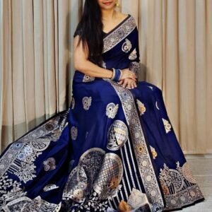 Exclusive Navy Blue Banarasi Khadi Silk Saree for Women