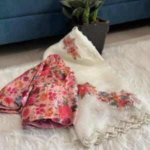 Exclusive Off White Handwork Crystal Organza Saree