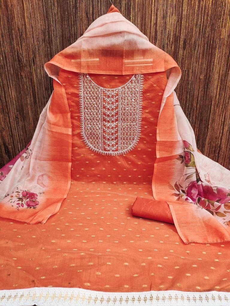 exclusive orange wedding wear 1735292227 Exclusive Orange Wedding Wear Embroidery Work Santoon Dress Material