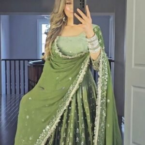 Exclusive Party Wear Pista Readymade Gown With 9MM Sequence And Embroidery Work