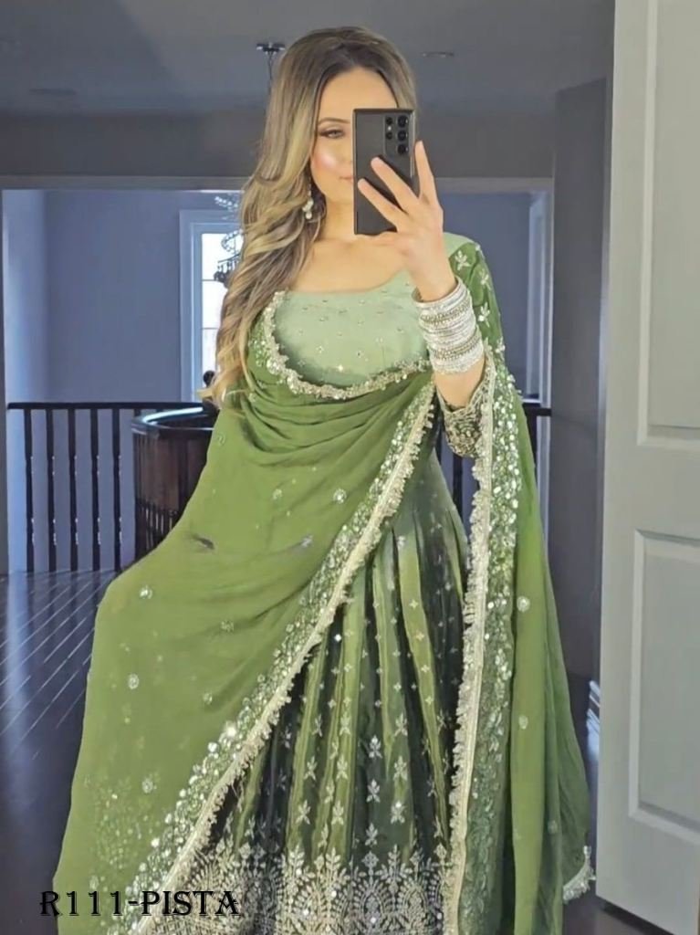 exclusive party wear pista rea 1720172891 Exclusive Party Wear Pista Readymade Gown With 9MM Sequence And Embroidery Work