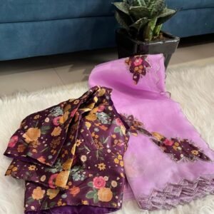 Exclusive Pink Handwork Crystal Organza Saree