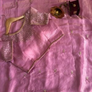 Exclusive Pink Sequence Butti Lace Golden Shhing Saree For Women