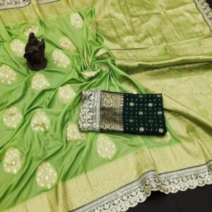 Exclusive Pista Multi Work Khadi Georgette Silk Saree