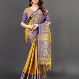 Exclusive Pure Yellow Cotton Silk saree with blouse