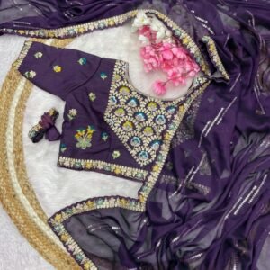 Exclusive Purple Multi Work Natural Rangoli Silk Saree With Fancy Stitched Blouse