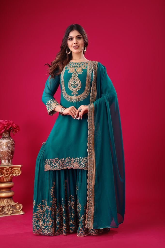 exclusive rama color full stit 1742356617 Exclusive Rama Color Full Stitched Heavy Embroidery Work Georgette Suits