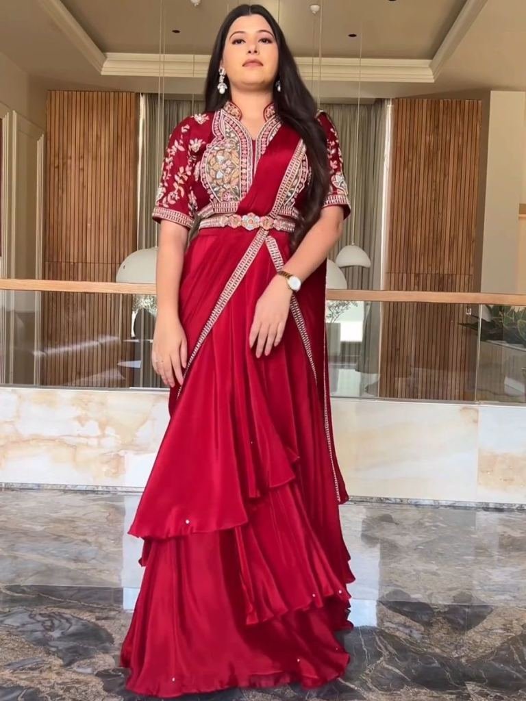 exclusive ready to wear fiyona 1727261863 Exclusive Ready To Wear Fiyona Silk Lehenga Saree With Heavy Work Blouse And Belt