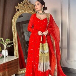 Exclusive Red Party Wear Georgette Gown