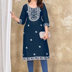 Exclusive Reyon Embroidered Work blue Kurti