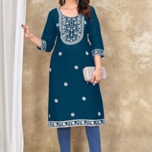 Exclusive Reyon Embroidered Work Rama Kurti