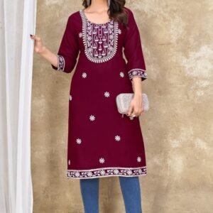 Exclusive Reyon Embroidered Work Maroon Kurti