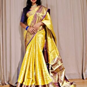 Exclusive semi yellow kanjivaram silk with rich pallu saree
