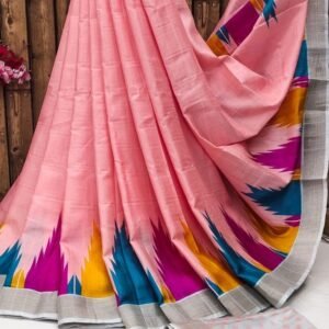 Exclusive Temple Print Baby Pink Tussar Silk Saree