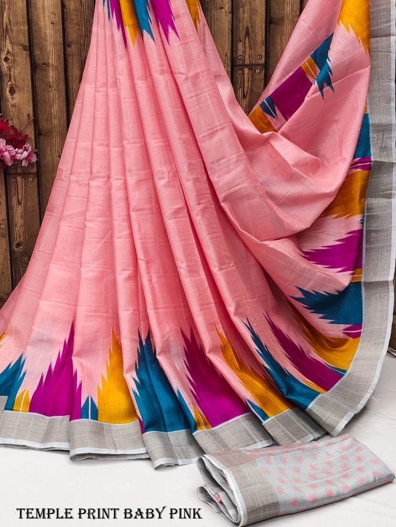 exclusive temple print baby pi 1716896098 Exclusive Temple Print Baby Pink Tussar Silk Saree