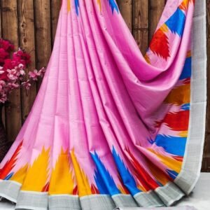 Exclusive Temple Print Pink Tussar Silk Saree