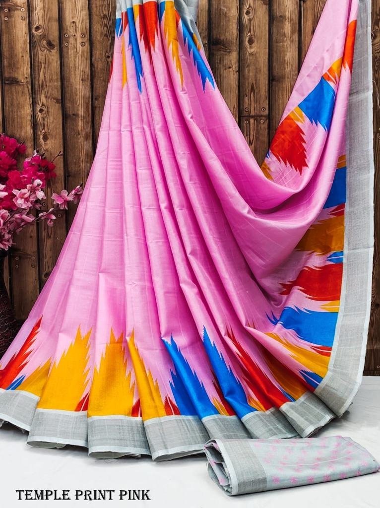 exclusive temple print pink tu 1716895989 Exclusive Temple Print Pink Tussar Silk Saree