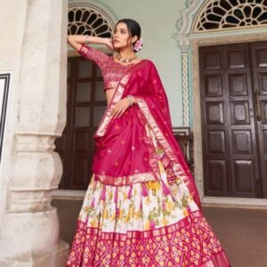 Exclusive Tussar Silk Floral And Patola Print Pink Lehenga Choli