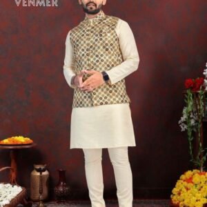 Exclusive Wedding Heavy Silk Men Kurta With Jacquard Koti