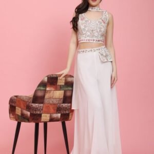 Exclusive White Embroidery Work Readymade Georgette Crop Top Lehenga
