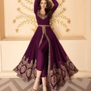 Exclusive Wine Georgette Unstitched Suits With Full Flair