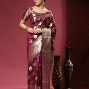 Exclusive wine Soft organza silk saree with blouse