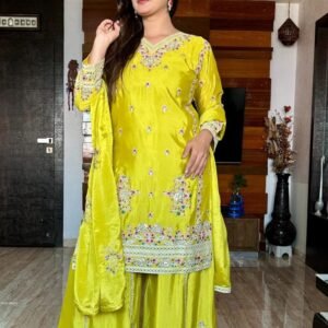 Excusive Eid Spiceal Yellow Sharara With Top Dupatta