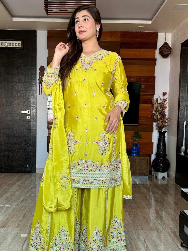 excusive eid spiceal yellow sh 1740046761 Excusive Eid Spiceal Yellow Sharara With Top Dupatta
