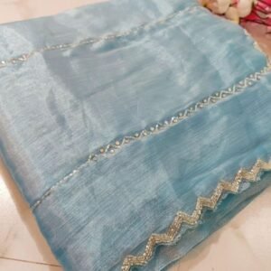 Exquisite Sky Blue Jimmy Choo Handwork Designer Saree