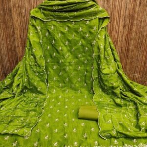 Parrot Green Unstitched Salwar Suit Set