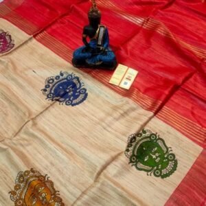 Face Print Screen Printed Original Tussar Ghicha Silk Saree 28