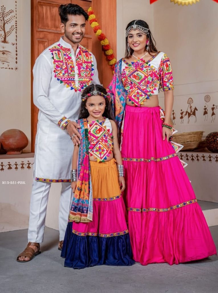 family combo pink three tal tr 1717831438 Family Combo Pink Three Tal Traditional Lahenga Choli for Dandiya Ras