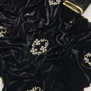 Fancy Arco Cut Black Velvet Saree