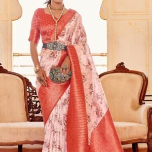 Fancy Baby Pink Soft Silk Saree With Weaving Work