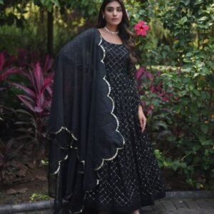 Faux Georgette Black Embroidery Gown