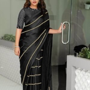 Fancy Black Saree With Hand Work Blouse