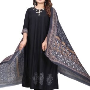 Fancy Black V Neck Roman Silk Anarkali Kurtis With Palazo Pant